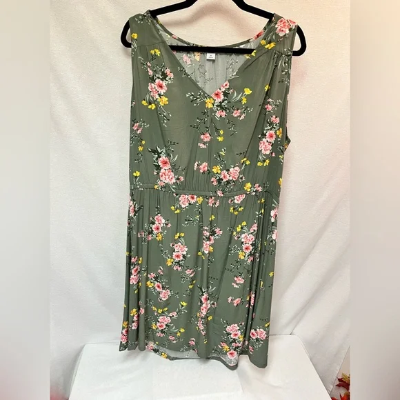 Old Navy | Dresses | Nwot Old Navy Xlarge Sage Green With Coral Flowers  Dress Knee Length | Poshmark